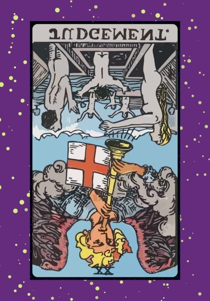 Reversed Judgement tarot card – blocked transformation, symbolizing regret, self-doubt, and resistance to spiritual growth