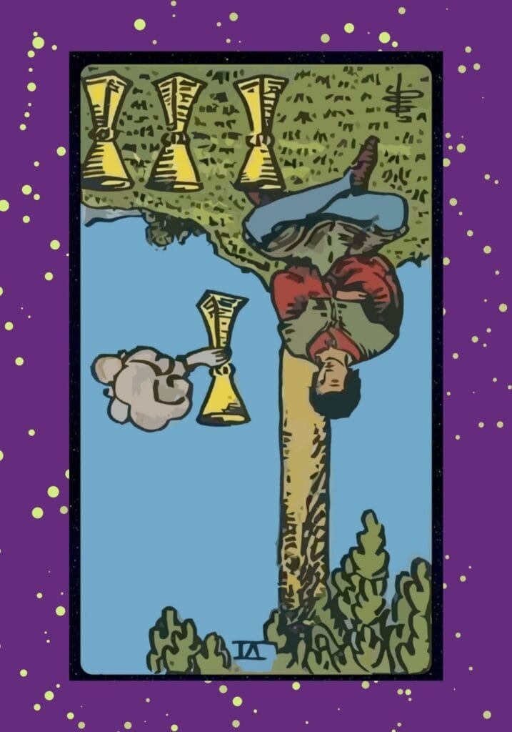 Reversed Four of Cups tarot card – representing emotional reawakening, renewed motivation, gratitude, and seizing new opportunities.